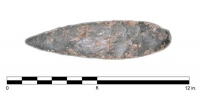 Prehistoric stone biface: The Lunt biface (ca. 9,000 years old) recovered by scallop fishermen in Blue Hill Bay, Maine in the 1990s.